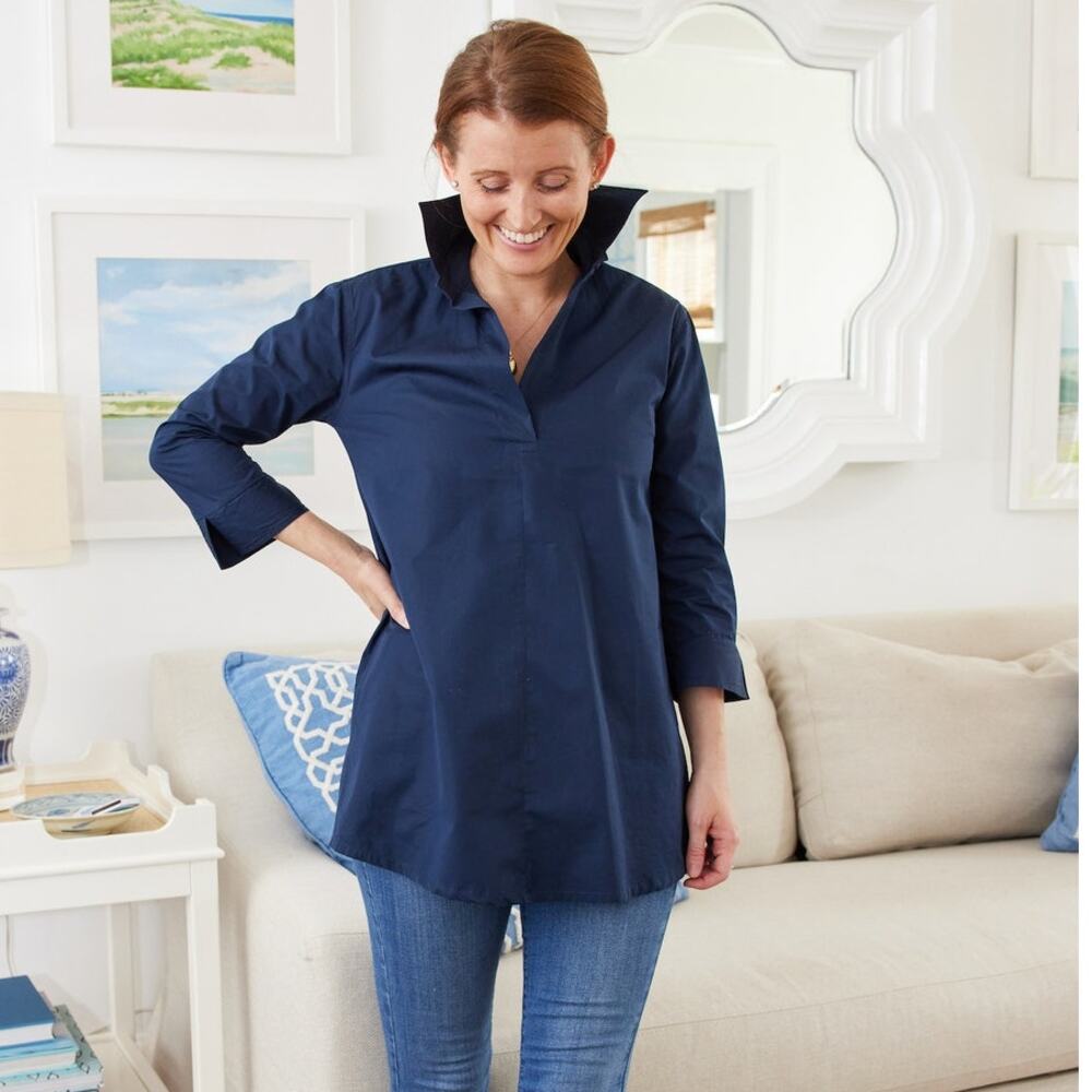 ANN MASHBURN Navy Poplin Tunic